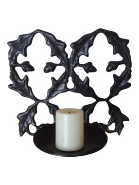 Wall Sconce Candle Holder Acorn Brass Pillar Oak Leaf Black